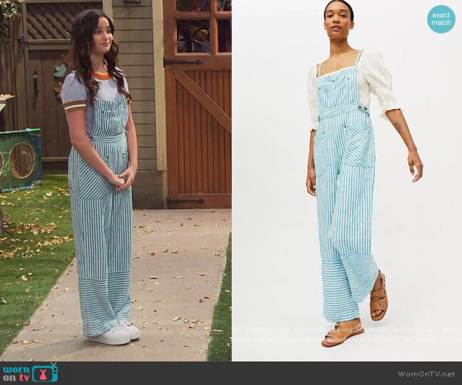 BDG Light Blue Stripe James Overall Dungarees worn by Lex (Jules LeBlanc) on Side Hustle