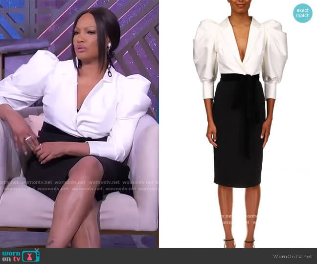 Badgley Mischka Black With White Puffed Sleeve Cocktail Dress worn by Garcelle Beauvais on The Real