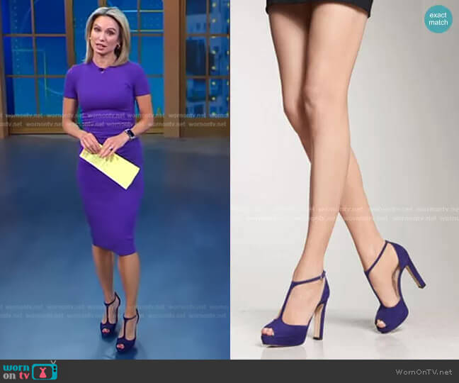 L.K. Bennett Baileigh Ultra Violet Suede Sandals worn by Amy Robach on Good Morning America