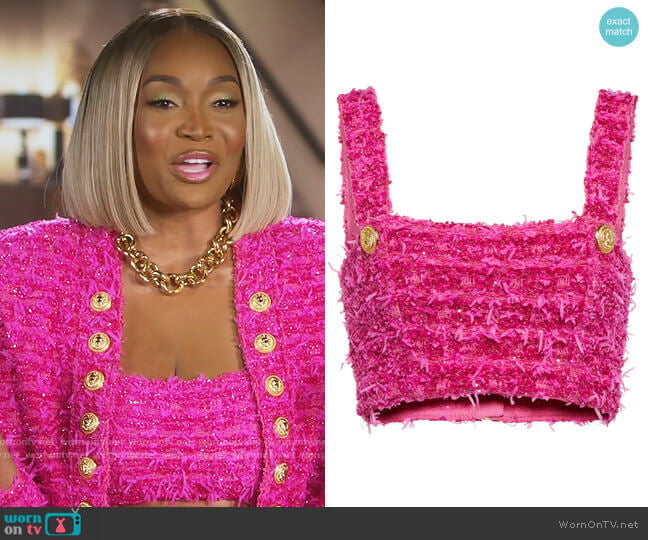 Balmain X Barbie Metallic Tweed Crop Top worn by Marlo Hampton on The Real Housewives of Atlanta