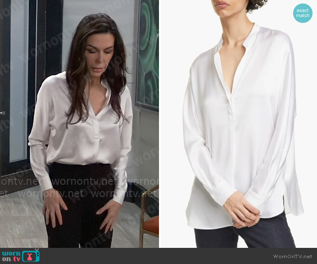 Vince Band Collar Silk Blouse worn by Anna Devane (Finola Hughes) on General Hospital