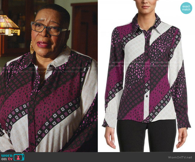 Bar III Printed Button Down Blouse