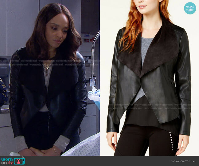 Bar III Flyaway Faux-Leather Jacket worn by Lani Price (Sal Stowers) on Days of our Lives