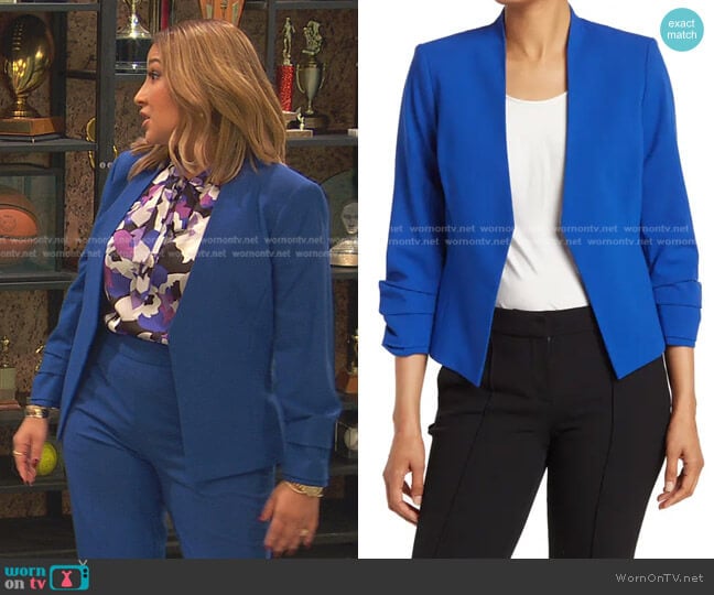 Bar lll Ruched-Sleeve Jacket worn by Alana (Adrienne Bailon) on Ravens Home