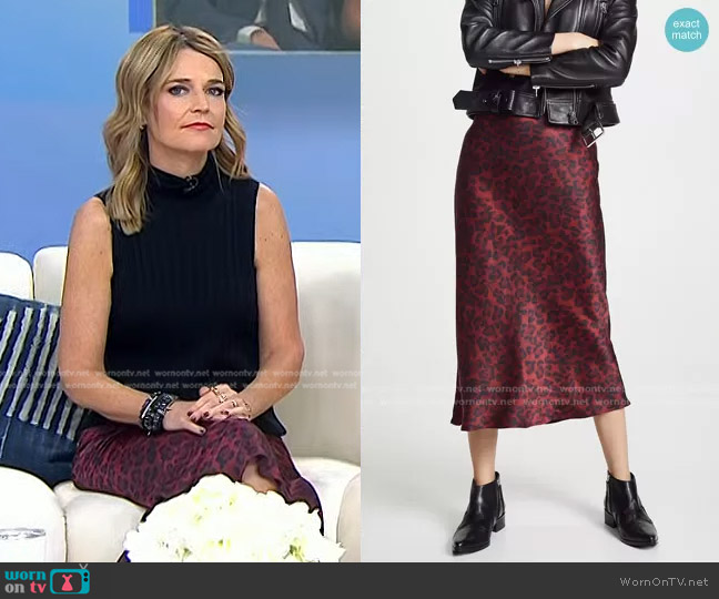 Anine Bing Bar Leopard Silk Skirt worn by Savannah Guthrie on Today