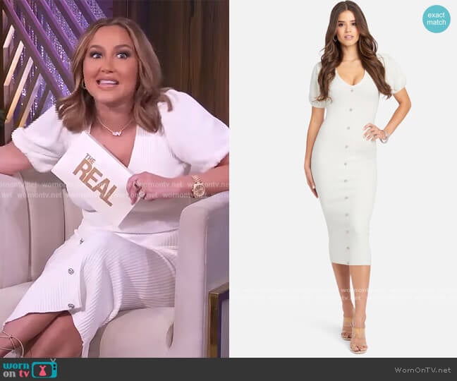 Bebe Puff Sleeve Sweater Button Dress worn by Adrienne Houghton on The Real