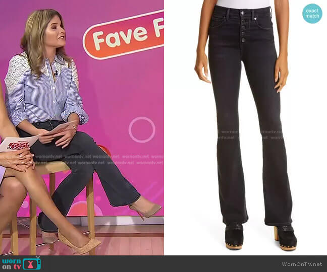 Veronica Beard Beverly Exposed Button Skinny Flare Jeans worn by Jenna Bush Hager on Today
