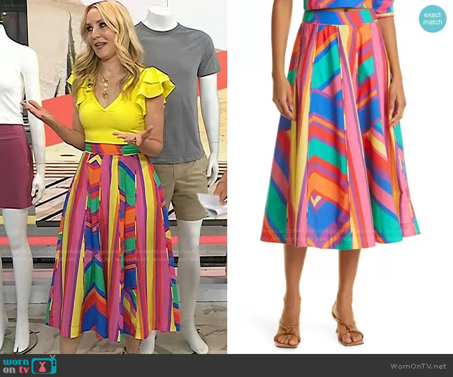Farm Rio Brunas Stripe Midi Skirt worn by Chassie Post on Today
