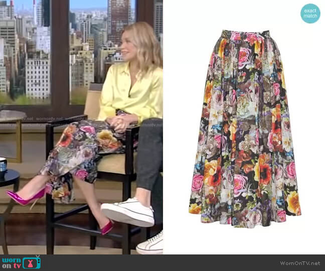 Adam Lippes Button Down A Line Skirt worn by Kelly Ripa on Live with Kelly and Mark