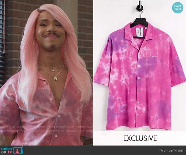 Collusion Unixex Oversized Pink Tie Dye Shirt worn by Nathanial Hardin (Rhoyle Ivy King) on All American Homecoming