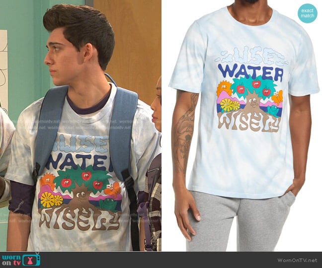 Coney Island Picnic Use Water Wisely Cotton Graphic Tee worn by Neil (Felix Avitia) on Ravens Home