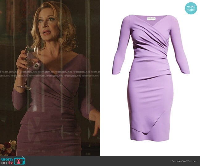 Chiara Boni La Petite Robe Calantine Ruched Bodycon Dress worn by Laura Van Kirk (Sharon Lawrence) on Dynasty