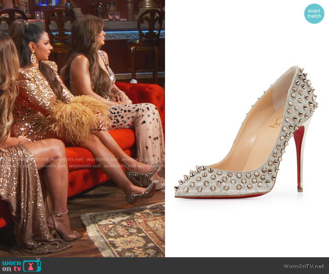 Christian Louboutin Follies Spike-Studded Glitter Red Sole Pump worn by Jennifer Aydin on The Real Housewives of New Jersey