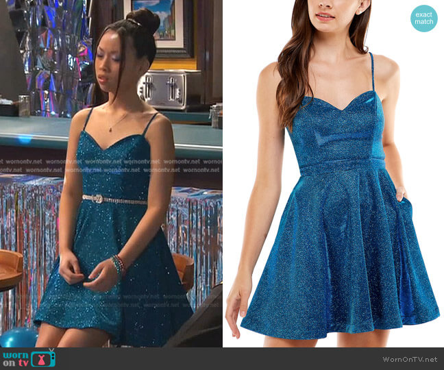City Studios Metallic Fit & Flare Dress worn by Ivy (Emmy Liu-Wang) on Ravens Home