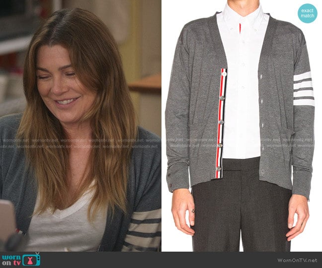 Thom Browne Classic Merino Cardigan worn by Meredith Grey (Ellen Pompeo) on Greys Anatomy
