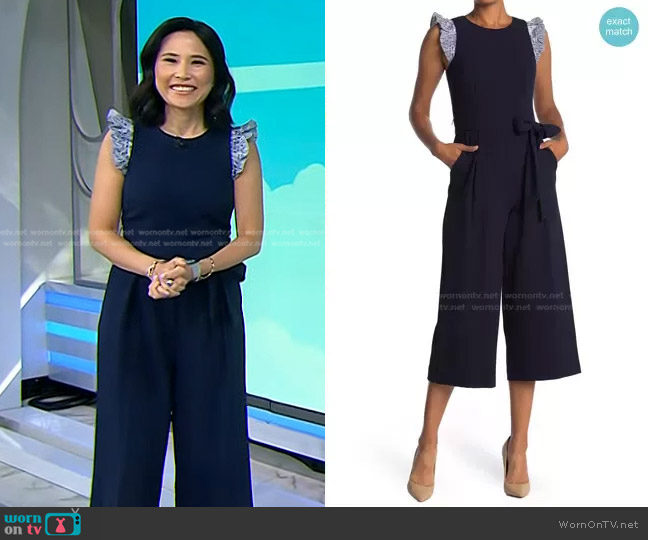 Eliza J Contrast Ruffle Cap Sleeve Wide Leg Crop Jumpsuit worn by Vicky Nguyen on Today