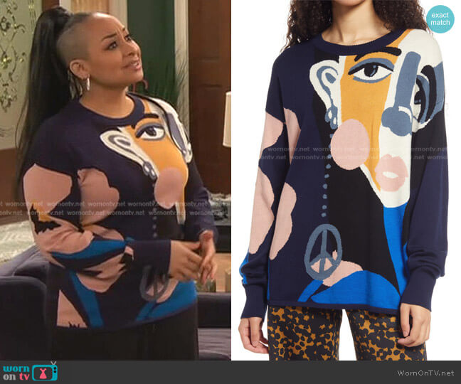 Nordstrom Cristina Martinez Intarsia Design Cotton & Cashmere Crewneck worn by Raven Baxter (Raven-Symoné) on Ravens Home