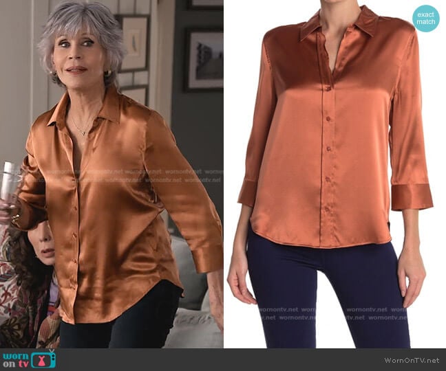L'Agence Dani Three-Quarter Sleeve Silk Blouse worn by Grace (Jane Fonda) on Grace and Frankie