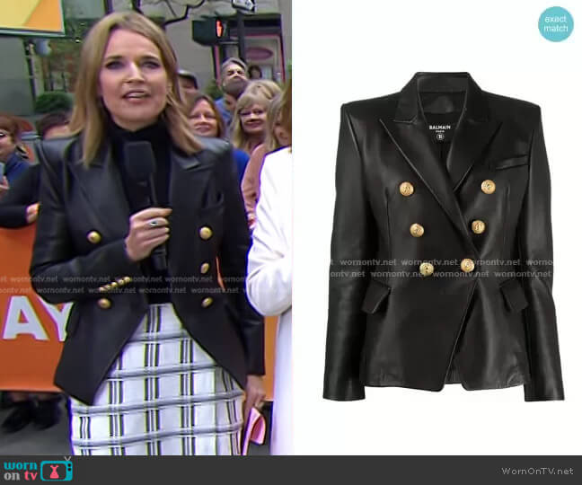 Balmain Double-Breasted Leather Blazer worn by Savannah Guthrie on Today