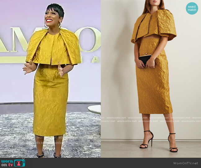 Emilia Wickstead Viola floral-cloque cropped cape worn by Tamron Hall on Tamron Hall Show