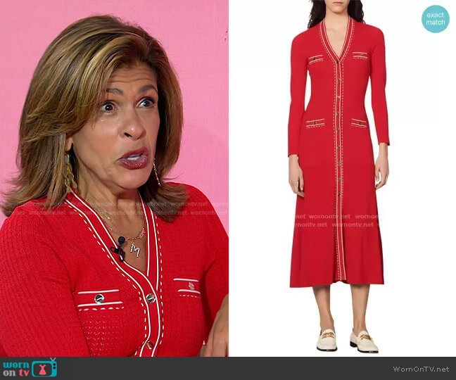Sandro Esmeralda Pickstitch Long Sleeve Knit Shirtdress worn by Hoda Kotb on Today
