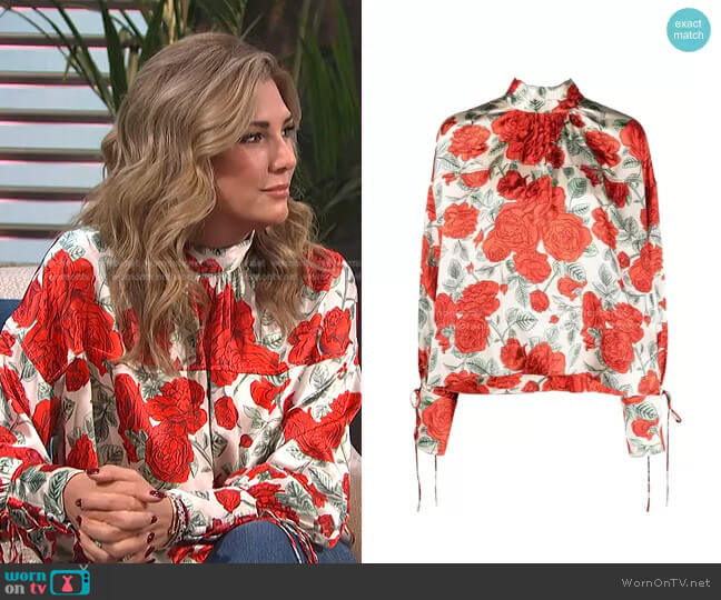 Ganni Floral-Print Tied-Cuffs Blouse