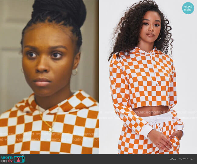 Forever 21 Checkered Cropped Hoodie worn by Naomi McDuffie (Kaci Walfall) on Naomi