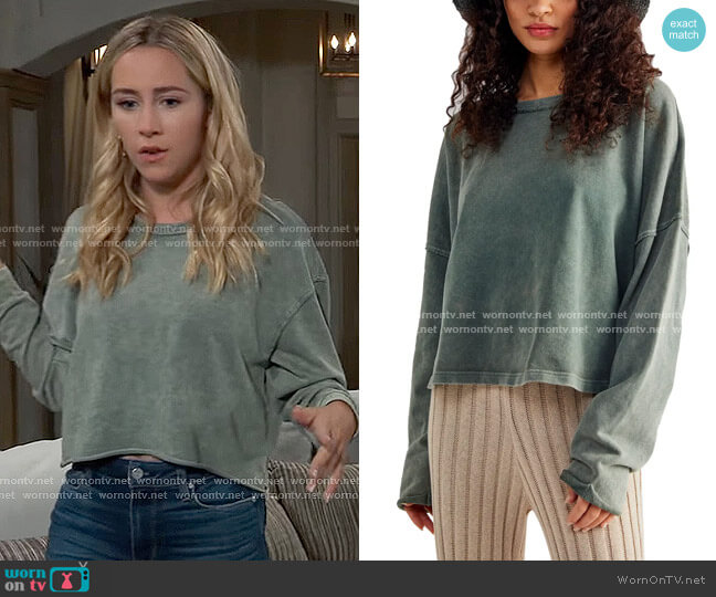 Free People See You Tonight Back Cutout Cotton Sweatshirt worn by Josslyn Jacks (Eden McCoy) on General Hospital