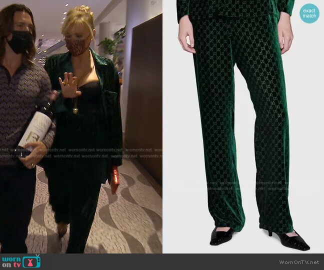Gucci GG Velvet Trousers worn by Diana Jenkins on The Real Housewives of Beverly Hills