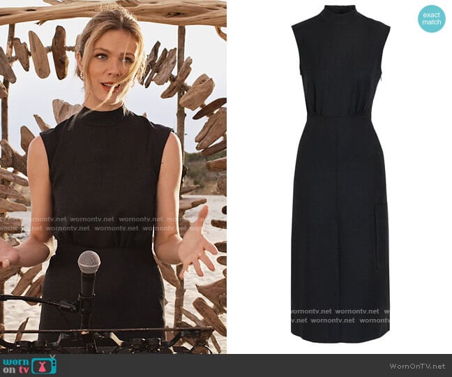 Ganni Lace-up tweed midi dress worn by Mallory (Brooklyn Decker) on Grace and Frankie