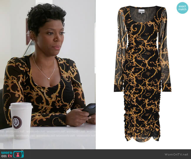 Ganni Baroque Print Midi Dress