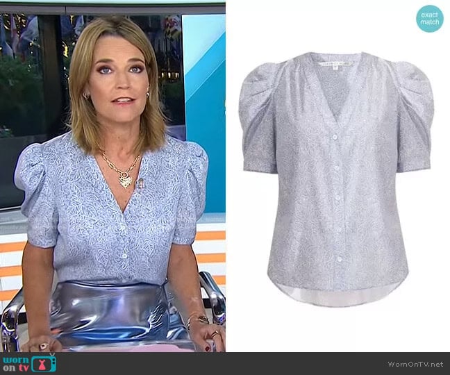 Veronica Beard Garland Puffed-Sleeve Top worn by Savannah Guthrie on Today