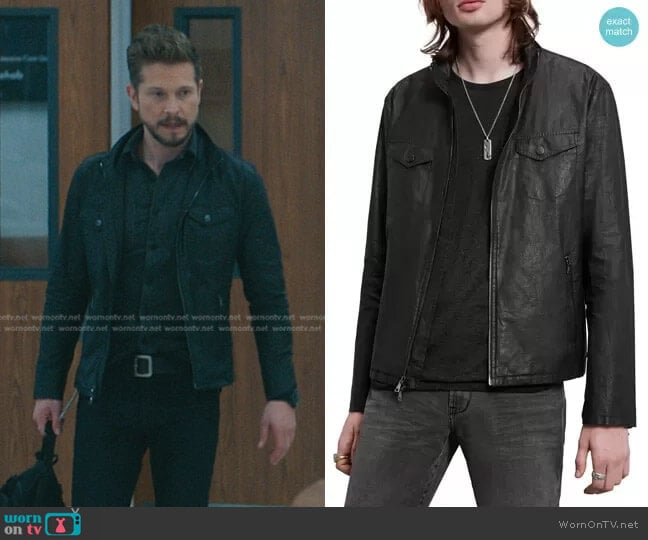 John Varvatos Garment-Washed Zip Jacket worn by Conrad Hawkins (Matt Czuchry) on The Resident