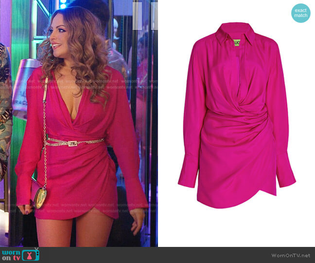 Gauge81 Naha Wrap-Effect Silk Mini Dress worn by Fallon Carrington (Elizabeth Gillies) on Dynasty