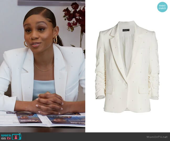 Generation Love Nadia Pearl Blazer worn by Simone (Geffri Hightower) on All American Homecoming
