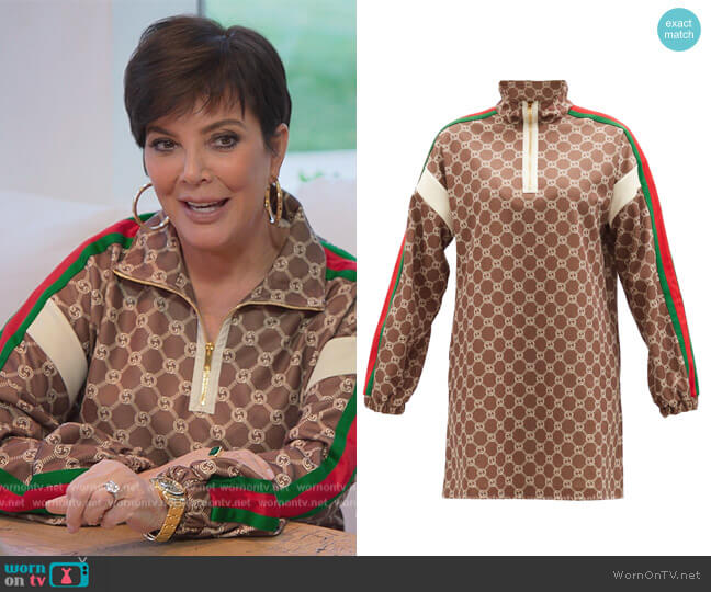 Gucci GG-print Web-stripe piqué-jersey mini dress worn by Kris Jenner (Kris Jenner) on The Kardashians