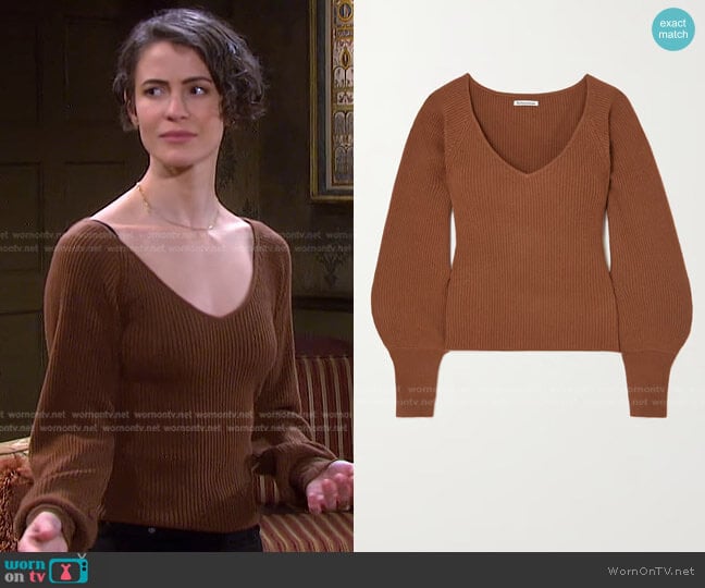 Reformation Hart Cashmere Sweater worn by Sarah Horton (Linsey Godfrey) on Days of our Lives