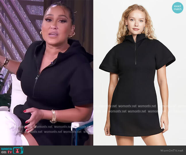Helmut Lang Neoprene hooded mini dress worn by Adrienne Houghton on The Real
