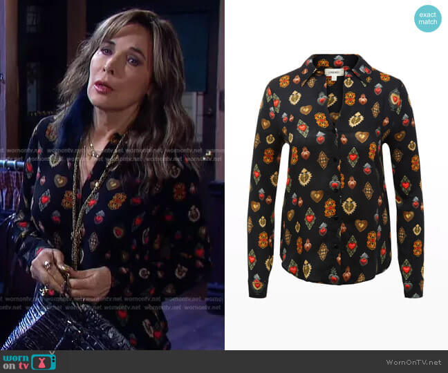 L'Agence Holly Long-Sleeve Blouse worn by Kate Roberts (Lauren Koslow) on Days of our Lives