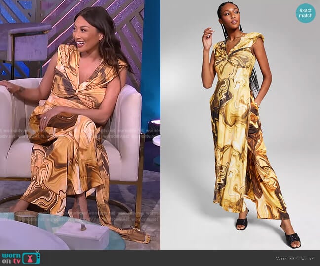 INC International Concept Jeannie Mai X INC Printed V-Neck Top worn by Jeannie Mai on The Real