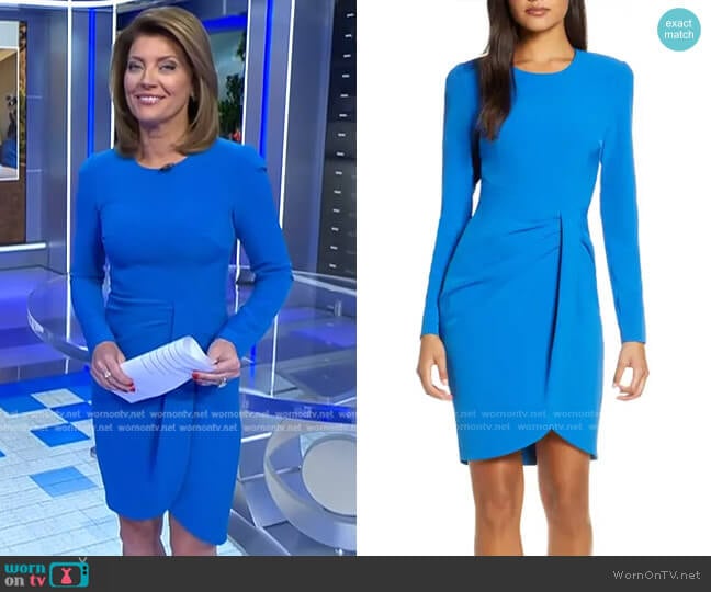 Black Halo Ivana Long Sleeve Sheath Dress worn by Norah O'Donnell on CBS Evening News