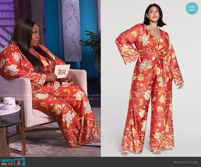Fashion to Figure Ivette Floral Print Jumpsuit worn by Loni Love on The Real