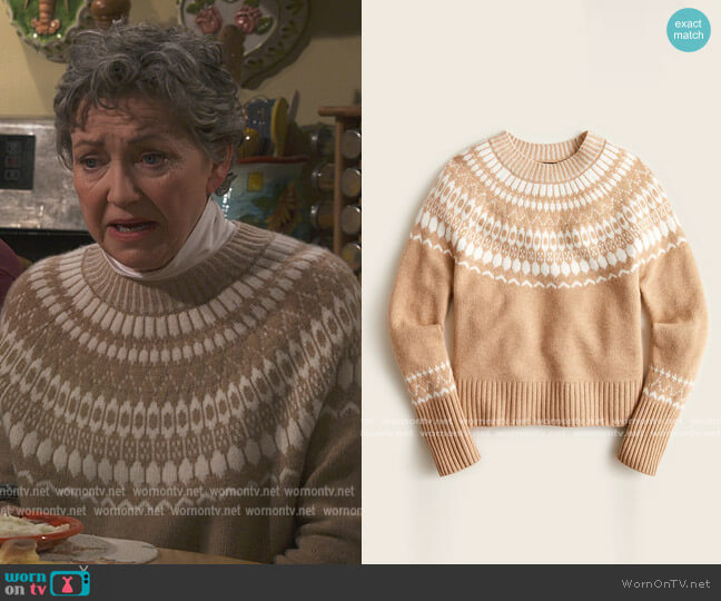 J. Crew Cashmere Crewneck Sweater with Fair Isle worn by Helen (Julie White) on How We Roll