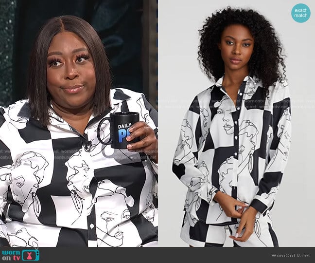 New York & Company Javelynn Sketch Print Button Front Shirt - Gabrielle Union Collection worn by Loni Love on E! News
