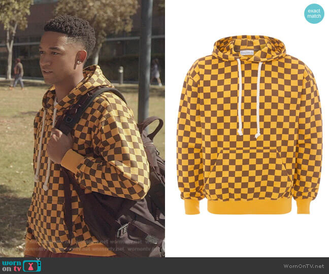 JW Anderson check-print cotton hoodie worn by Damon (Peyton Alex Smith) on All American Homecoming