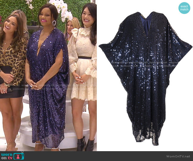 Jennafer Grace Midnight Sequined Caftan worn by Garcelle Beauvais on The Real Housewives of Beverly Hills