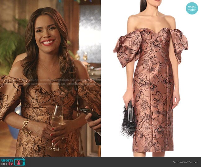 Johanna Ortiz Synchronicity Silk-Blend Midi Dress worn by Cristal Jennings (Daniella Alonso) on Dynasty