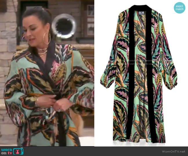 Kyle x Shahida Leaf Print Robe Dress worn by Kyle Richards on The Real Housewives of Beverly Hills