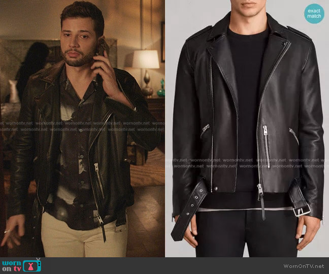 All Saints Kaho Leather Biker Jacket worn by Sam Flores (Rafael de la Fuente) on Dynasty