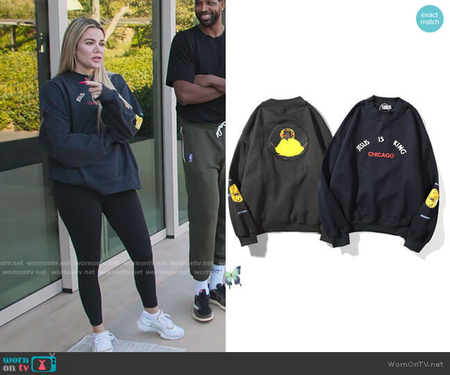 Kanye West Jesus is King Chicago Sweatshirt worn by Khloe Kardashian (Khloe Kardashian) on The Kardashians